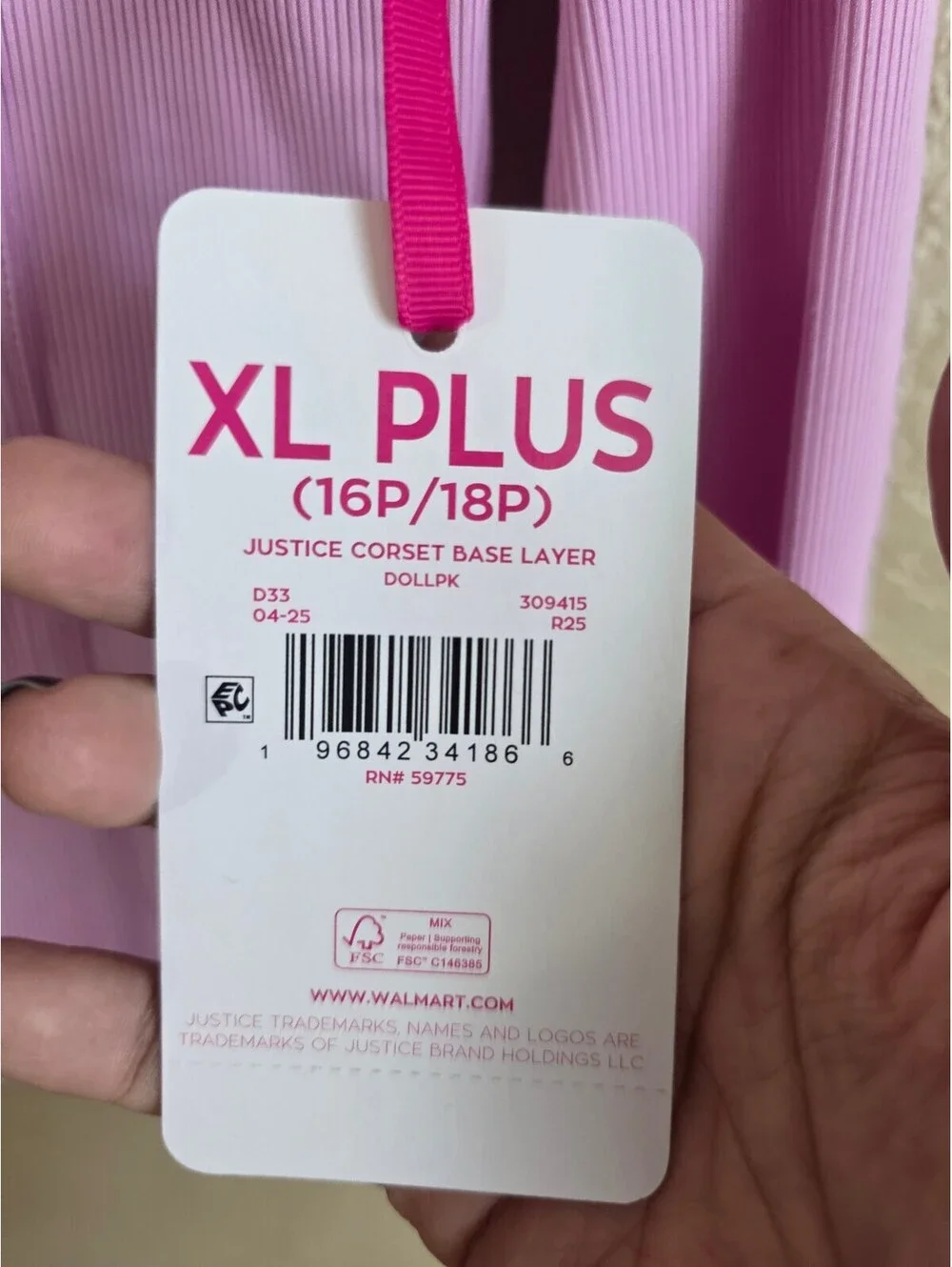 Cool Justice XL Plus Corset Base Layer Long Sleeve Top in Doll Pink